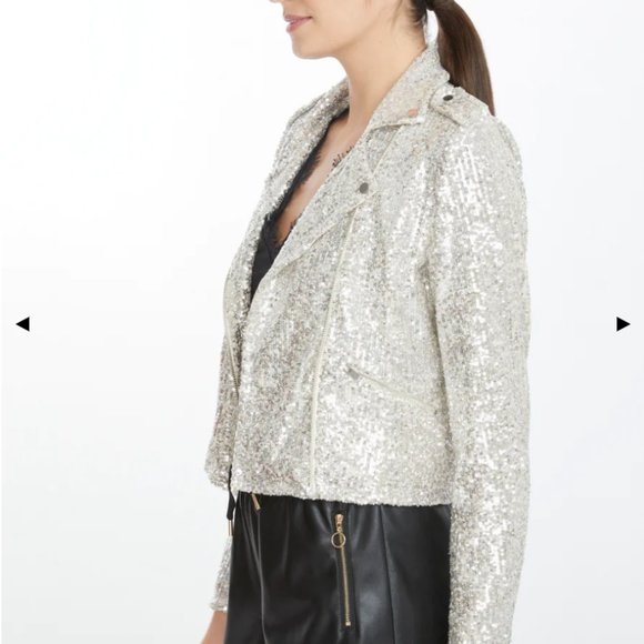 NEW COVETED GENERATION LOVE ROBIN SEQUIN MOTO JACKET-SILVER- XL--SOLD - Picture 5 of 7